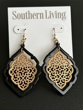 Southern Living Black and Gold Moroccan Filigree Drop Earrings